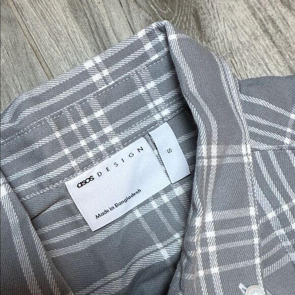 ASOS Men's Gray Plaid Button-Down Shirt - Picture 2 of 6